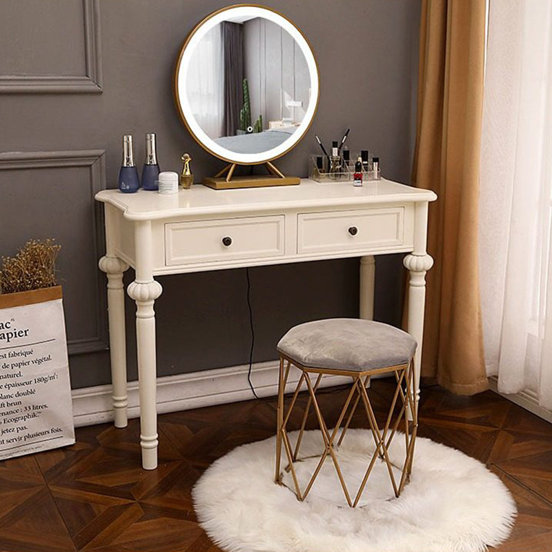 Modern Minimalist Engineered Wood Pine Rectangular Round Makeup Vanity With 2 Drawers For Bedroom Lumendat