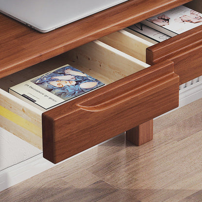 Modern Minimalist Rectangular Solid Wood Board Desks 1/2-Drawer For Home Office