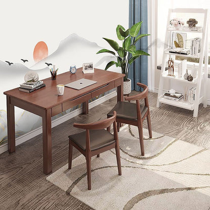 Modern Minimalist Rectangular Solid Wood Board Desks 1/2-Drawer For Home Office