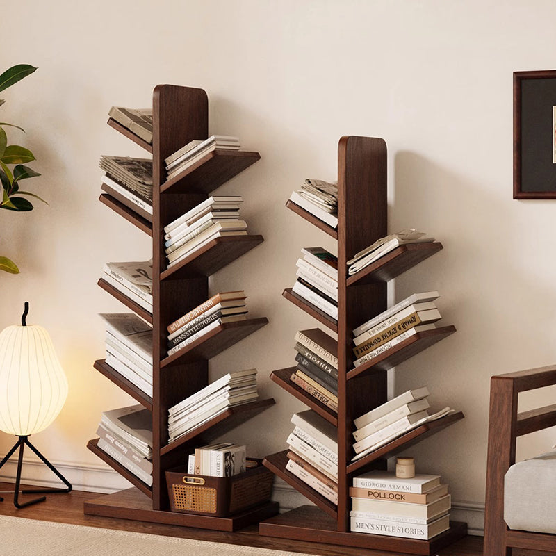 Contemporary Retro Tree-Shaped Solid Wood Bookshelves 5/8/10-Tier Standing Shelves For Home Office DFM-F
