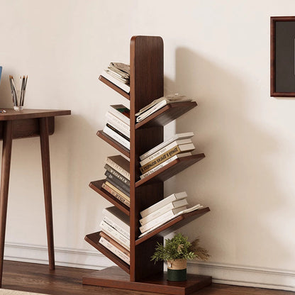 Contemporary Retro Tree-Shaped Solid Wood Bookshelves 5/8/10-Tier Standing Shelves For Home Office