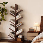 Contemporary Retro Tree-Shaped Solid Wood Bookshelves 5/8/10-Tier Standing Shelves For Home Office DFM-F