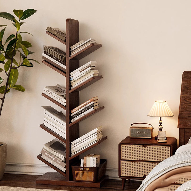 Contemporary Retro Tree-Shaped Solid Wood Bookshelves 5/8/10-Tier Standing Shelves For Home Office DFM-F