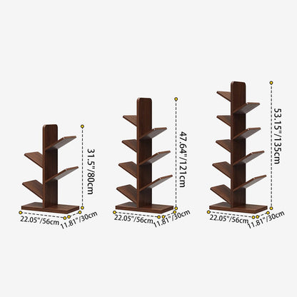 Contemporary Retro Tree-Shaped Solid Wood Bookshelves 5/8/10-Tier Standing Shelves For Home Office