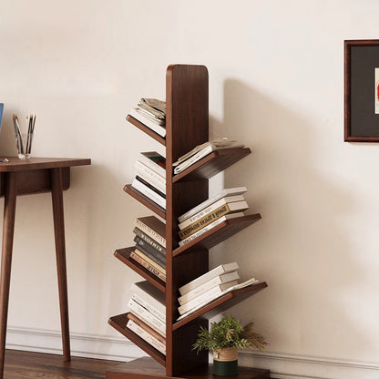 Contemporary Retro Tree-Shaped Solid Wood Bookshelves 5/8/10-Tier Standing Shelves For Home Office