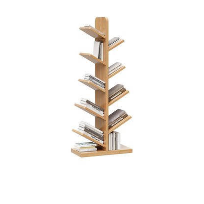 Contemporary Retro Tree-Shaped Solid Wood Bookshelves 5/8/10-Tier Standing Shelves For Home Office