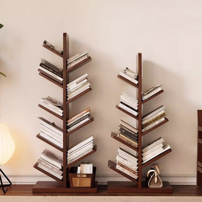 Contemporary Retro Tree-Shaped Solid Wood Bookshelves 5/8/10-Tier Standing Shelves For Home Office