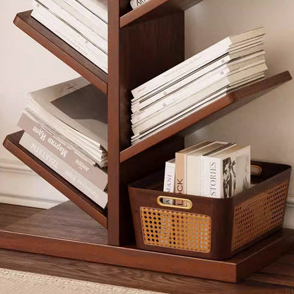 Contemporary Retro Tree-Shaped Solid Wood Bookshelves 5/8/10-Tier Standing Shelves For Home Office