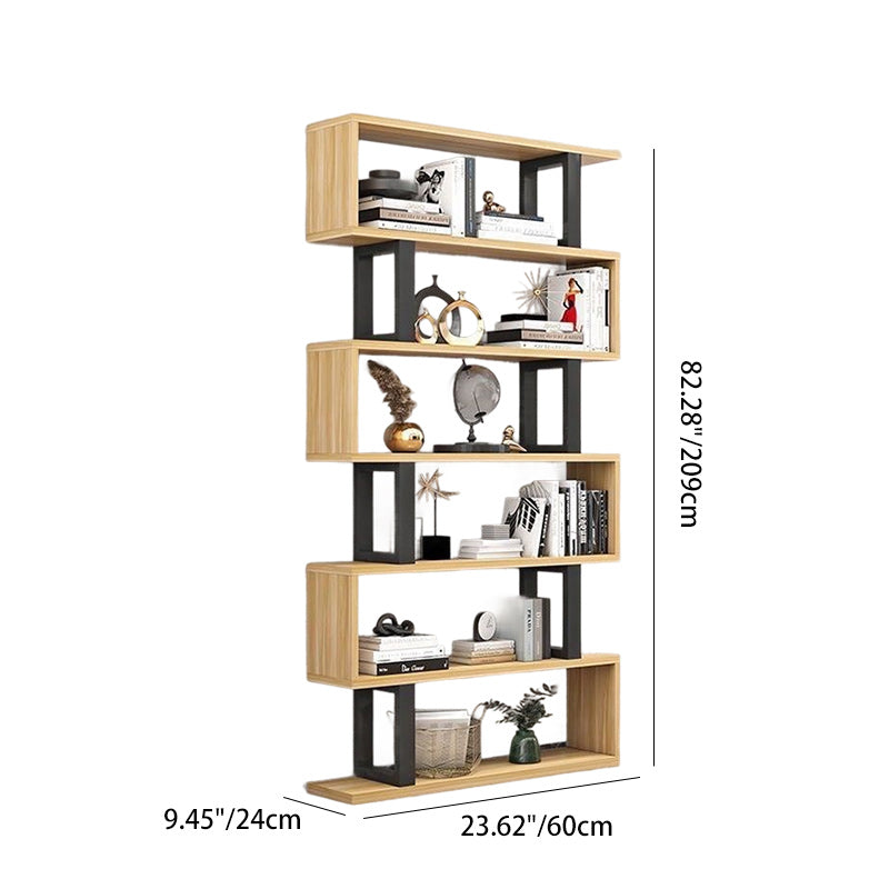 Contemporary Scandinavian Geometric Vertical MDF Steel Bookshelves 3/4/5/6-Tier Open Back Design Standing Shelves For Home Office DFM-F