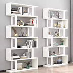Contemporary Scandinavian Geometric Vertical MDF Steel Bookshelves 3/4/5/6-Tier Open Back Design Standing Shelves For Home Office DFM-F