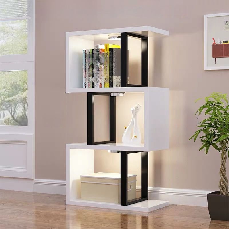 Contemporary Scandinavian Geometric Vertical MDF Steel Bookshelves 3/4/5/6-Tier Open Back Design Standing Shelves For Home Office DFM-F