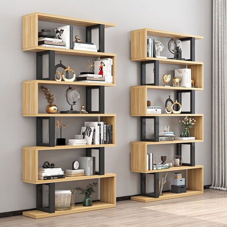Contemporary Scandinavian Geometric Vertical MDF Steel Bookshelves 3/4/5/6-Tier Open Back Design Standing Shelves For Home Office DFM-F