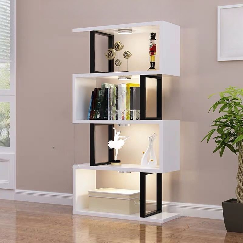 Contemporary Scandinavian Geometric Vertical MDF Steel Bookshelves 3/4/5/6-Tier Open Back Design Standing Shelves For Home Office DFM-F