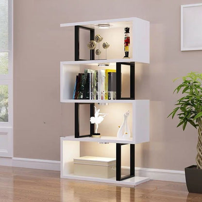 Contemporary Scandinavian Geometric Vertical MDF Steel Bookshelves 3/4/5/6-Tier Open Back Design Standing Shelves For Home Office