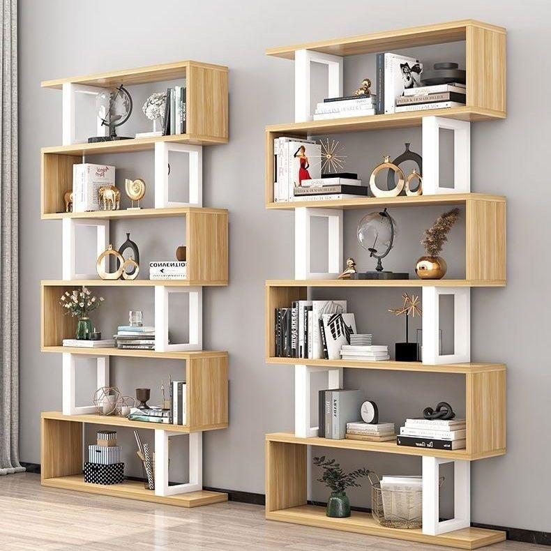 Contemporary Scandinavian Geometric Vertical MDF Steel Bookshelves 3/4/5/6-Tier Open Back Design Standing Shelves For Home Office DFM-F