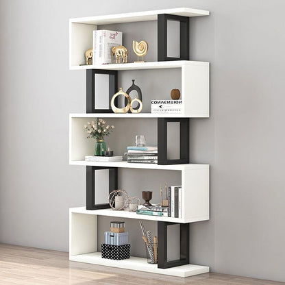 Contemporary Scandinavian Geometric Vertical MDF Steel Bookshelves 3/4/5/6-Tier Open Back Design Standing Shelves For Home Office