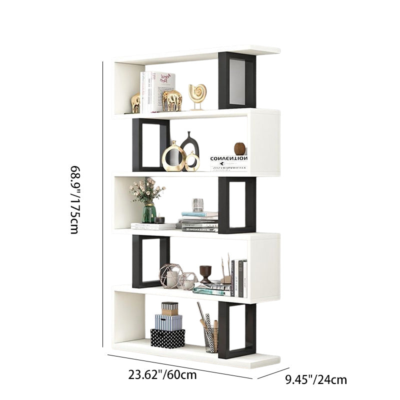 Contemporary Scandinavian Geometric Vertical MDF Steel Bookshelves 3/4/5/6-Tier Open Back Design Standing Shelves For Home Office DFM-F