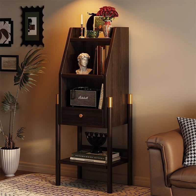 Traditional Vintage Bamboo Fiberboard Multi-functional Storage Sideboard 3/4-Tier Display Rack With Drawer For Home Office DFM-F
