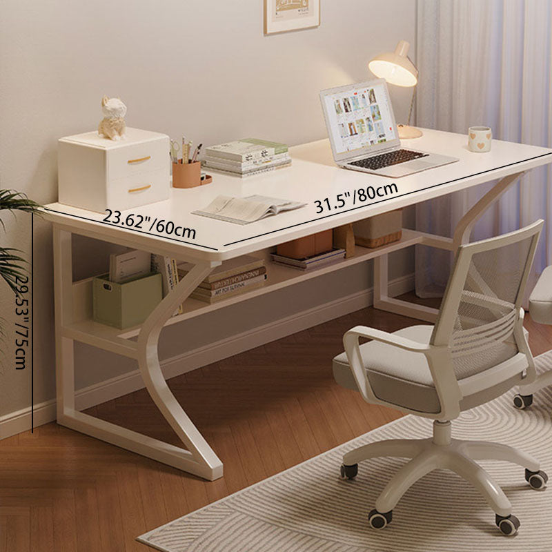 Modern Minimalist Rectangular Curved Steel Density Plate Desk 2-Tier For Home Office DFM-F