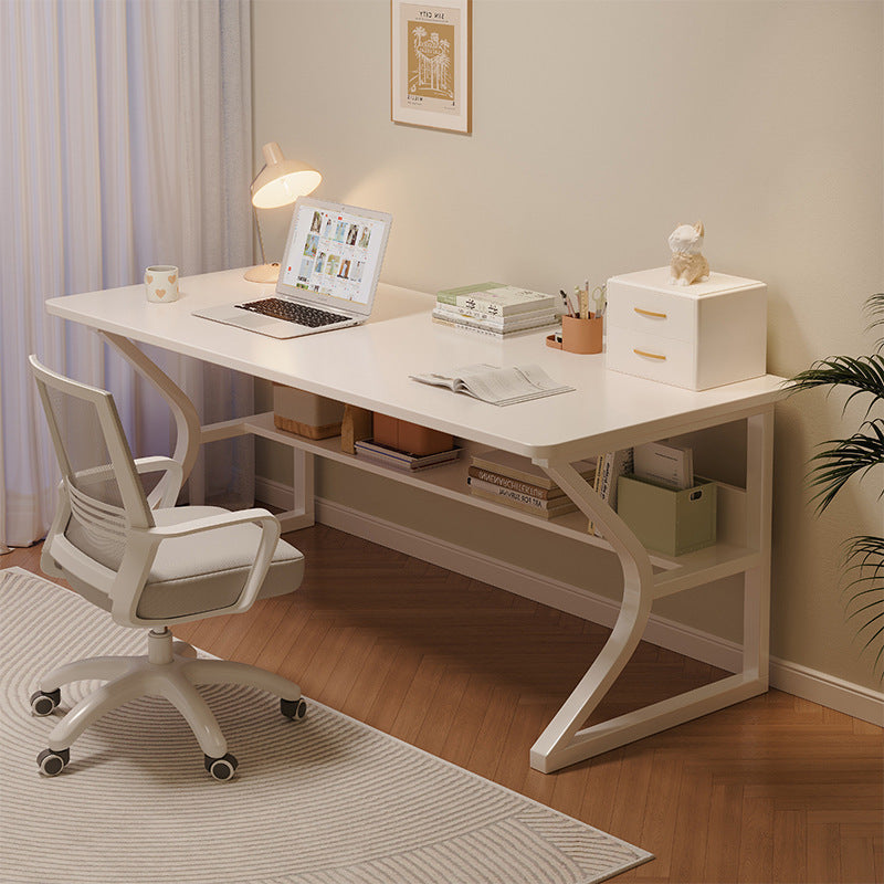 Modern Minimalist Rectangular Curved Steel Density Plate Desk 2-Tier For Home Office DFM-F