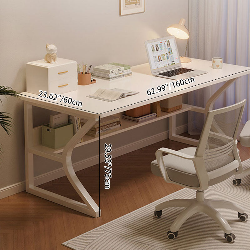 Modern Minimalist Rectangular Curved Steel Density Plate Desk 2-Tier For Home Office DFM-F