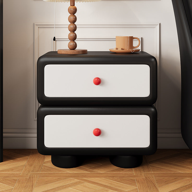 Lumendat Contemporary Scandinavian Kids Square Rectangle Wood Microfiber Leather Nightstand 2-Drawer For Bedroom Lumendat