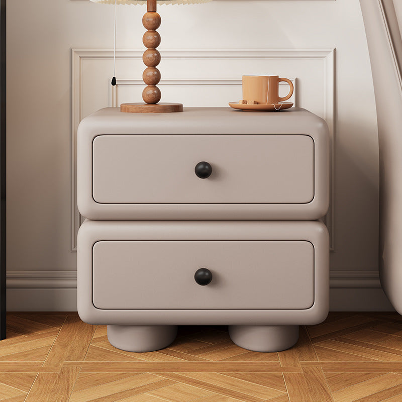 Lumendat Contemporary Scandinavian Kids Square Rectangle Wood Microfiber Leather Nightstand 2-Drawer For Bedroom Lumendat
