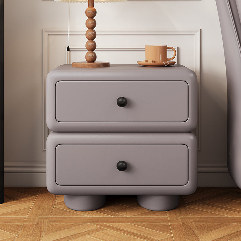 Lumendat Contemporary Scandinavian Kids Square Rectangle Wood Microfiber Leather Nightstand 2-Drawer For Bedroom Lumendat