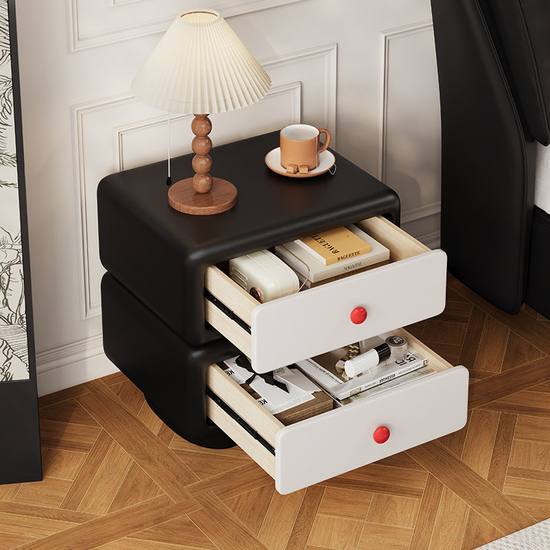 Lumendat Contemporary Scandinavian Kids Square Rectangle Wood Microfiber Leather Nightstand 2-Drawer For Bedroom Lumendat