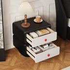 Lumendat Contemporary Scandinavian Kids Square Rectangle Wood Microfiber Leather Nightstand 2-Drawer For Bedroom Lumendat