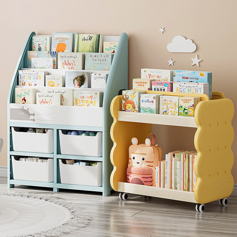 Lumendat Contemporary Creative Cartoon Kids Cheese Cookies Square Rectangle PP Bookshelves 2-Tier For Home Office Lumendat