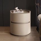 Modern Luxury Round Faux Saddle Leather Nightstand 2-Drawer For Bedroom Lumendat