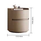 Modern Luxury Round Faux Saddle Leather Nightstand 2-Drawer For Bedroom Lumendat
