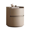 Modern Luxury Round Faux Saddle Leather Nightstand 2-Drawer For Bedroom Lumendat