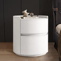 Modern Luxury Round Faux Saddle Leather Nightstand 2-Drawer For Bedroom Lumendat