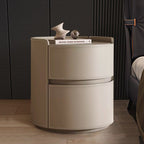 Modern Luxury Round Faux Saddle Leather Nightstand 2-Drawer For Bedroom Lumendat