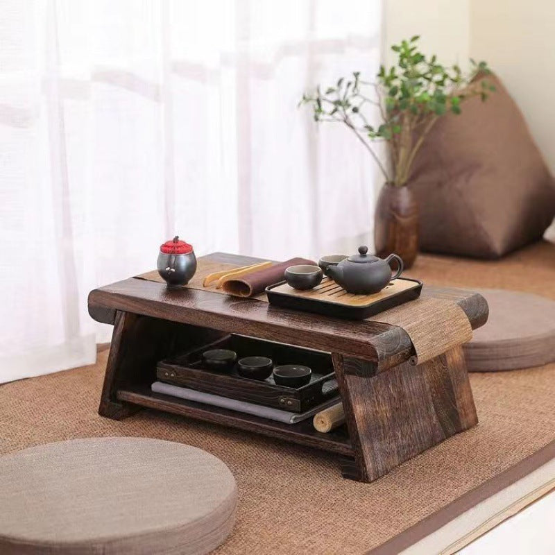 Traditional Japanese Rectangular Solid Wood Coffee Table 1-Shelf For Living Room Lumendat