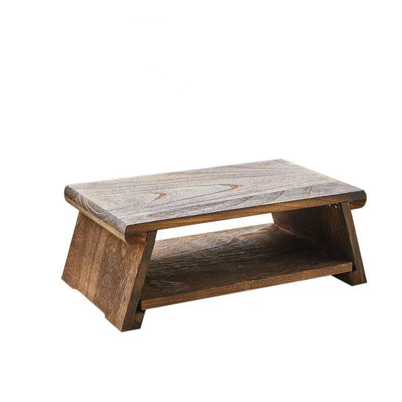 Traditional Japanese Rectangular Solid Wood Coffee Table 1-Shelf For Living Room Lumendat