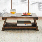 Traditional Japanese Rectangular Solid Wood Coffee Table 1-Shelf For Living Room Lumendat