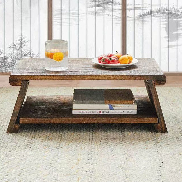 Traditional Japanese Rectangular Solid Wood Coffee Table 1-Shelf For Living Room Lumendat