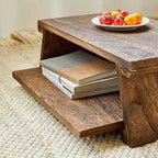 Traditional Japanese Rectangular Solid Wood Coffee Table 1-Shelf For Living Room Lumendat