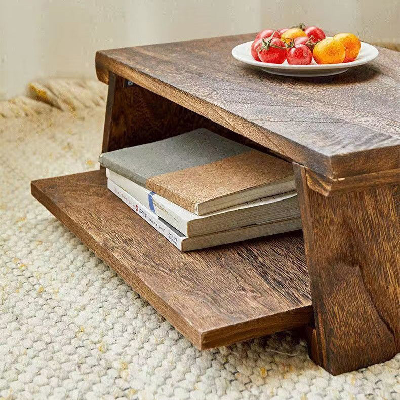 Traditional Japanese Rectangular Solid Wood Coffee Table 1-Shelf For Living Room Lumendat