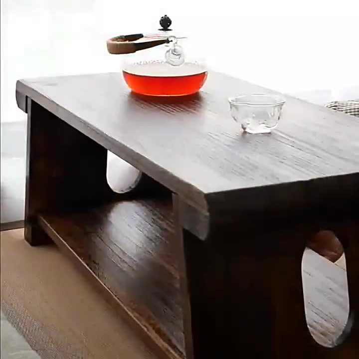 Traditional Japanese Rectangular Solid Wood Coffee Table 1-Shelf For Living Room Lumendat