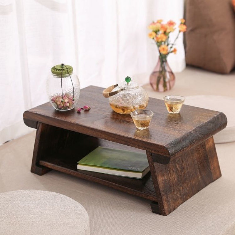Traditional Japanese Rectangular Solid Wood Coffee Table 1-Shelf For Living Room Lumendat