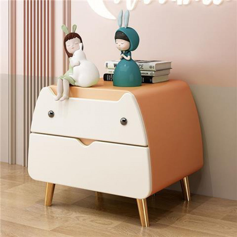 Lumendat Contemporary Creative Kids Cartoon Cat Solid Wood Carbon Steel Microfiber Leather Nightstand 2-Drawer For Bedroom Lumendat