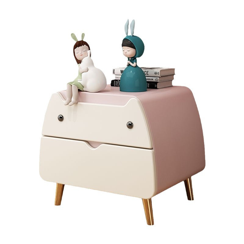 Lumendat Contemporary Creative Kids Cartoon Cat Solid Wood Carbon Steel Microfiber Leather Nightstand 2-Drawer For Bedroom Lumendat