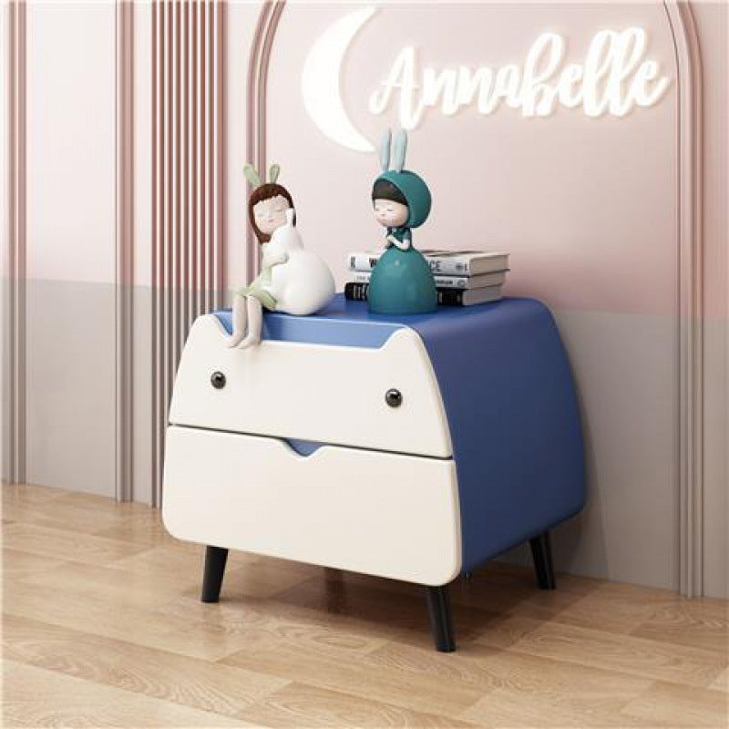 Lumendat Contemporary Creative Kids Cartoon Cat Solid Wood Carbon Steel Microfiber Leather Nightstand 2-Drawer For Bedroom Lumendat