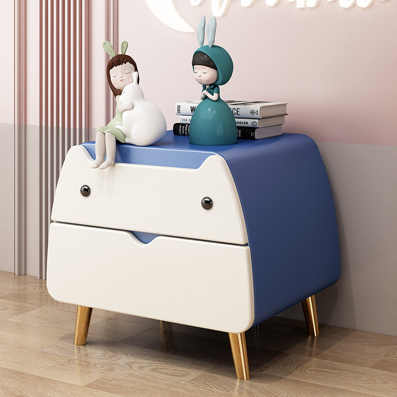 Lumendat Contemporary Creative Kids Cartoon Cat Solid Wood Carbon Steel Microfiber Leather Nightstand 2-Drawer For Bedroom Lumendat