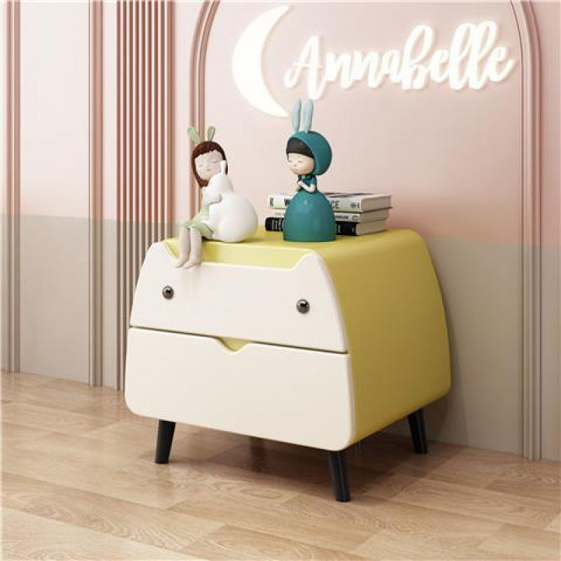 Lumendat Contemporary Creative Kids Cartoon Cat Solid Wood Carbon Steel Microfiber Leather Nightstand 2-Drawer For Bedroom Lumendat