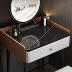 Contemporary Scandinavian Rectangular Rock Panel Microfiber Leather Carbon Steel Makeup Vanity 1-Drawer For Bedroom Lumendat